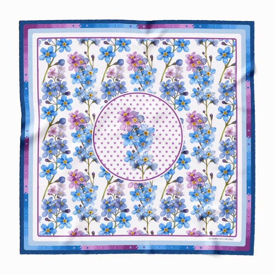 In Memory Forget-Me-Not Flower Silk Scarf 90, Designed With Meaning