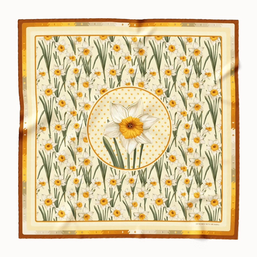 December Narcissus Birth Flower Silk Scarf 90, Designed With Meaning