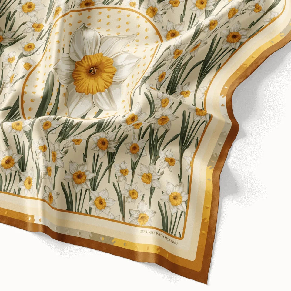 December Narcissus Birth Flower Silk Scarf 90, Designed With Meaning