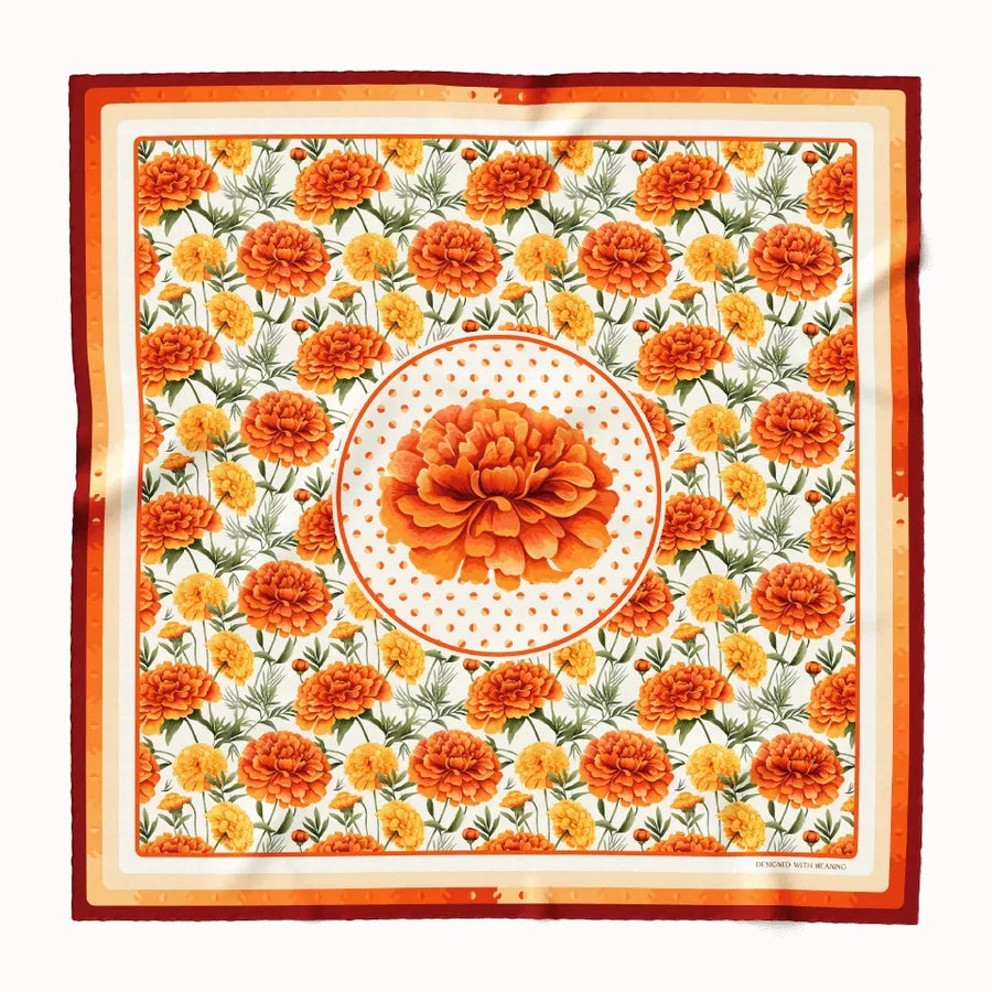 October Marigold Birth Flower Silk Scarf 90, Designed With Meaning