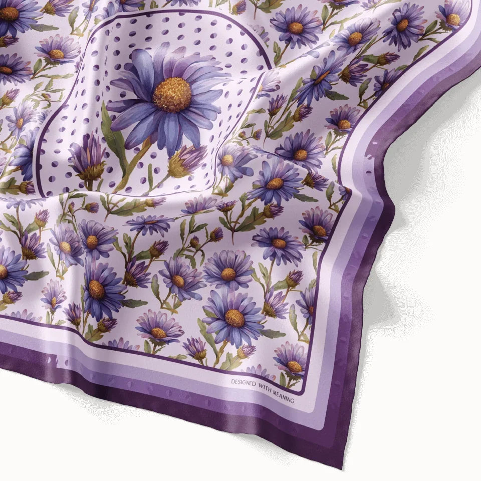 September Aster Birth Flower Silk Scarf 90, Designed With Meaning