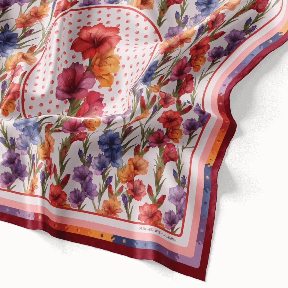 August Gladiolus Birth Flower Silk Scarf 90, Designed With Meaning