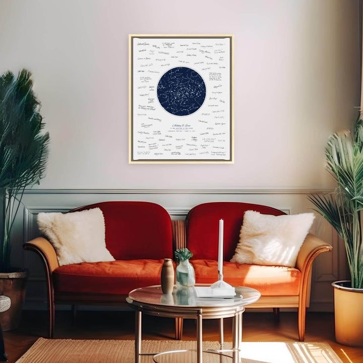 Wedding Guest Book Alternative, Star Map Print Personalized with 1 Night Sky, Light Wood Floater Frame, Styled#color-finish_light-wood-floater-frame