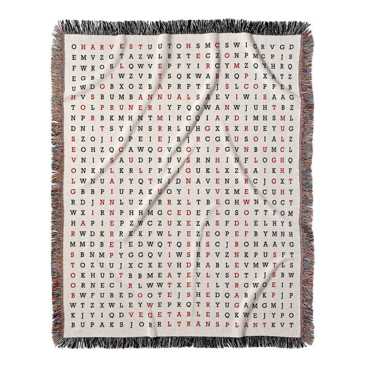 Green Thumb Word Search, 50x60 Woven Throw Blanket, Red#color-of-hidden-words_red
