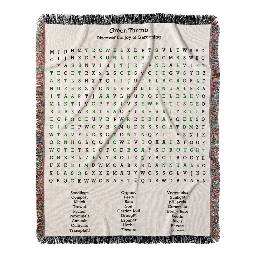 Green Thumb Word Search, 50x60 Woven Throw Blanket, Green#color-of-hidden-words_green