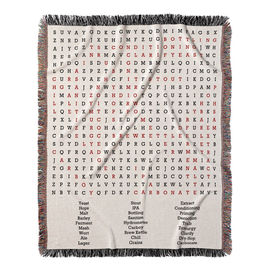 Brewmaster's Blueprint Word Search, 50x60 Woven Throw Blanket, Red#color-of-hidden-words_red