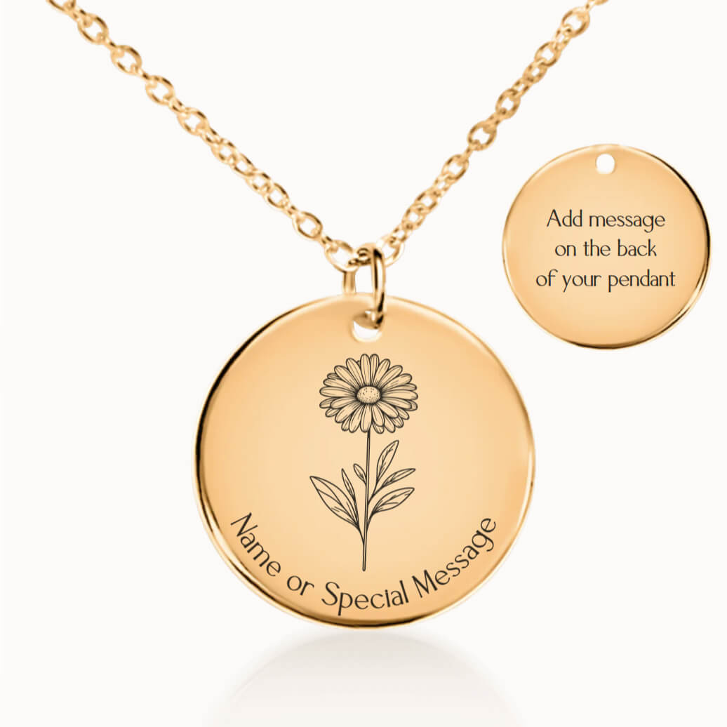 Personalized April Birth Flower Daisy Necklace in Gold, Birthday Gift for Her