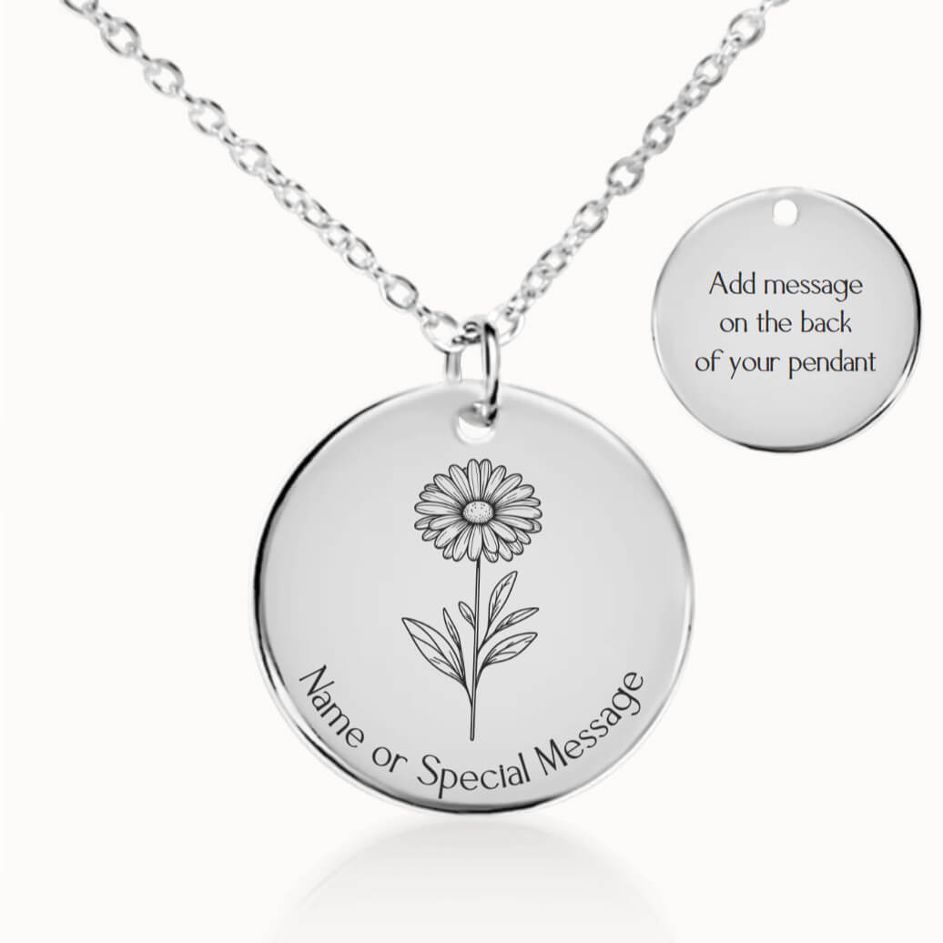 Personalized April Birth Flower Daisy Necklace in Silver, Birthday Gift for Her