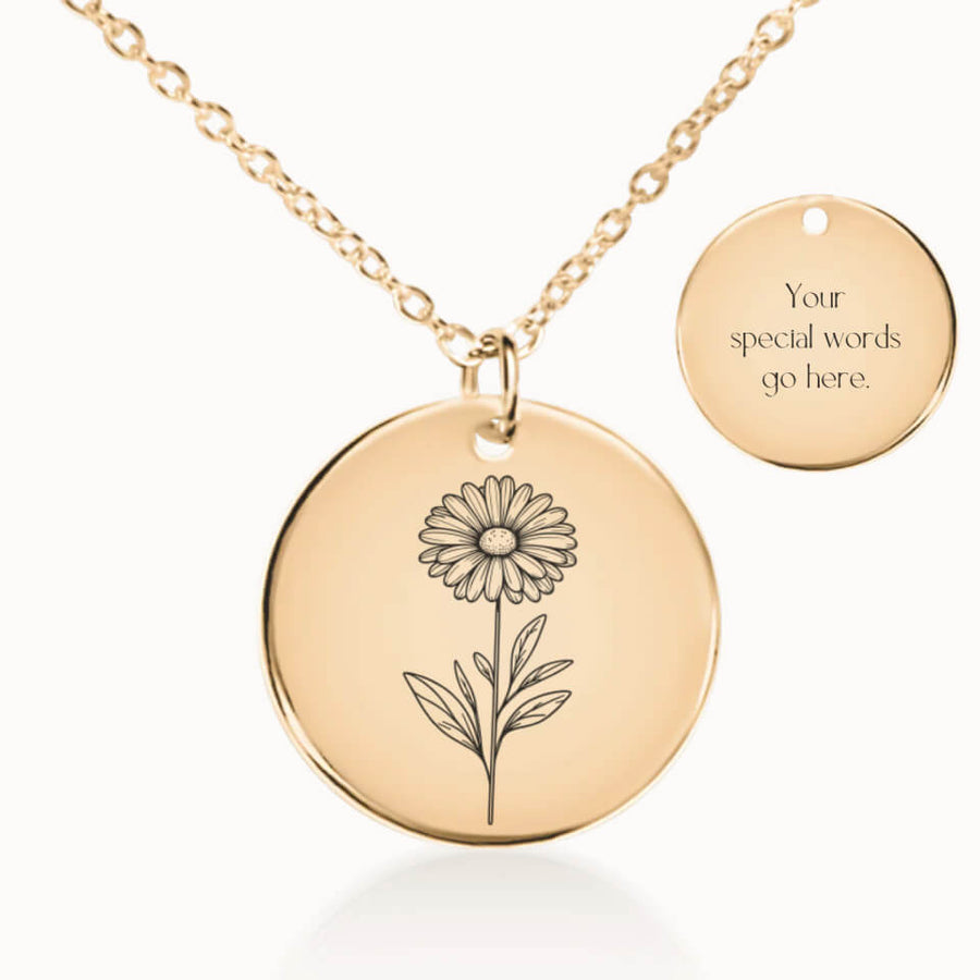 April Birth Flower Pendant Necklace in Gold, Personalized Gift for Her