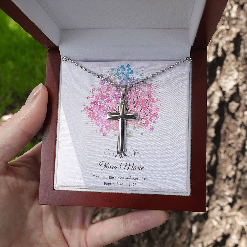 Cross Necklace - Baptism Gift for Girl - Personalized