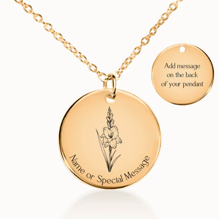 Personalized August Birth Flower Gladiolus Necklace in Gold, Birthday Gift for Her