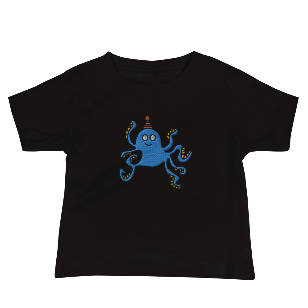 Embroidered Party Hat Octopus, 100% Cotton Shirt, Kids