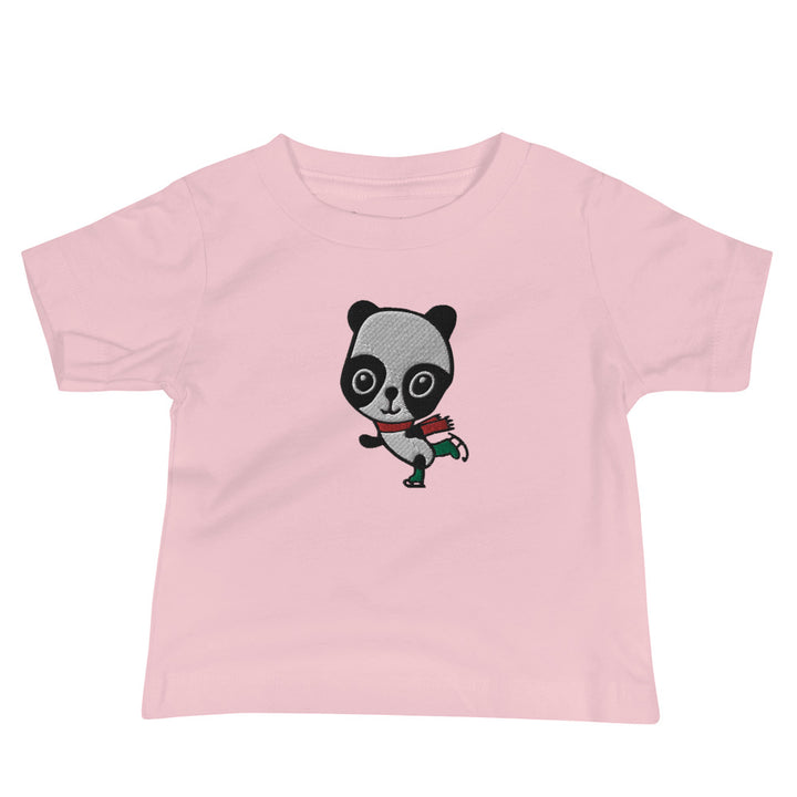 Embroidered Ice Skating Panda, 100% Cotton Shirt, Kids