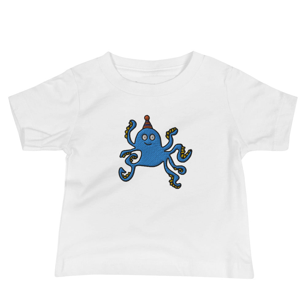 Embroidered Party Hat Octopus, 100% Cotton Shirt, Kids