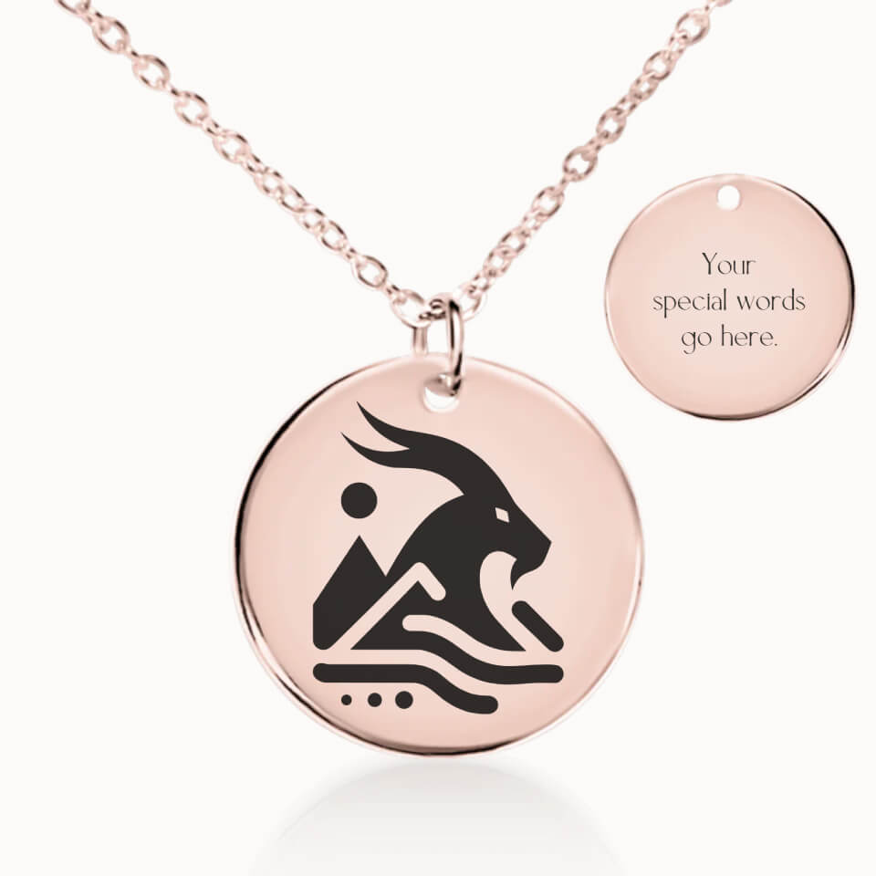 Capricorn Zodiac Pendant Necklace in Rose Gold, Personalized Gift for Her