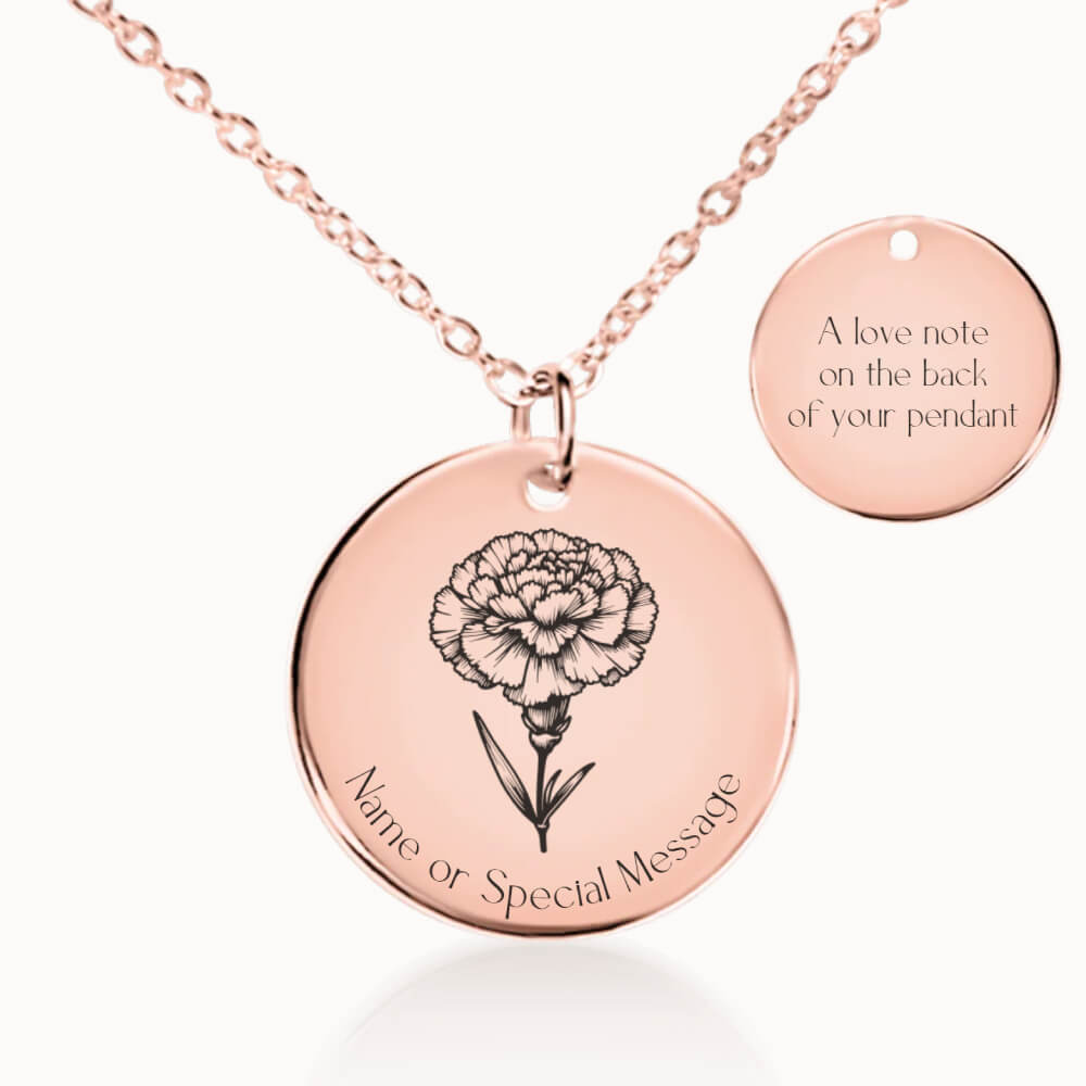 Personalized Birth Flower Necklace in Rose Gold, Classic Pendant, Custom Birthday Gift for Her