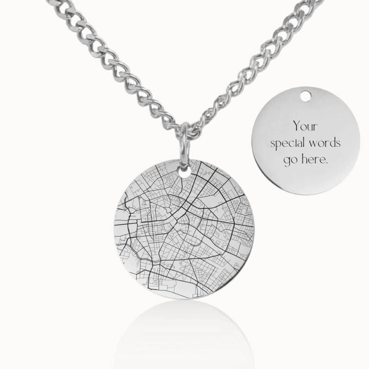 Classic City Street Map Necklace with Cuban Link Chain in Silver, Personalized Gift, Designed With Meaning