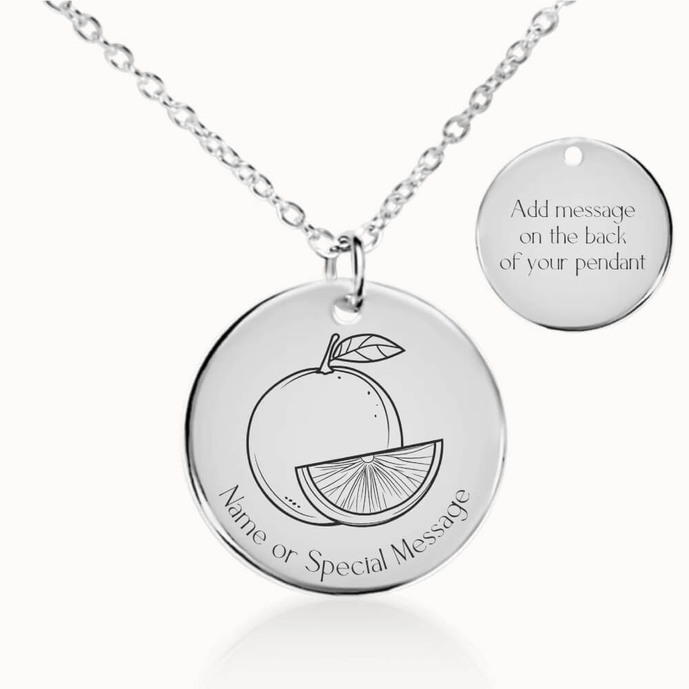 Personalized Orange Necklace, Classic Pendant in Silver, Citrus Fruit Gift for Her