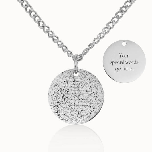 Classic Star Map Necklace with Cuban Link Chain in Silver, Personalized Gift, Designed With Meaning