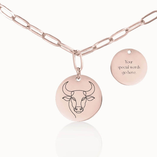 Classic Zodiac Sign Necklace with Paperclip Chain in Rose Gold, Personalized Gift, Designed With Meaning