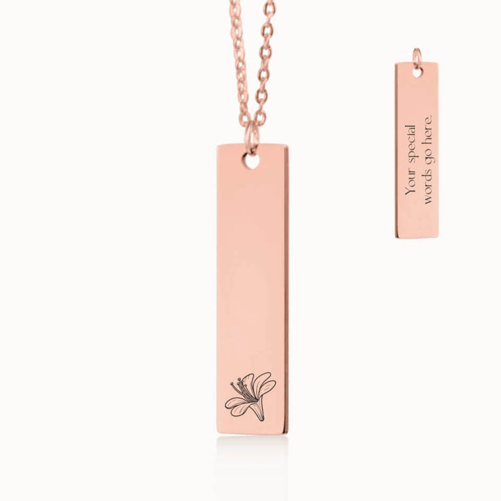 Custom Birth Flower Necklace, Personalized Vertical Pendant in Rose Gold, Gift for Her, Designed With Meaning