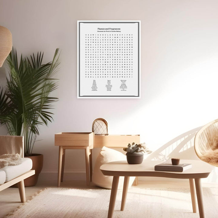 Custom Candle Making Word Search Art Print, Styled#color-finish_white-floater-frame