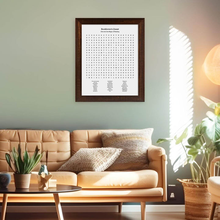 Custom Book Worm Word Search Art Print, Styled#color-finish_espresso-wide-frame