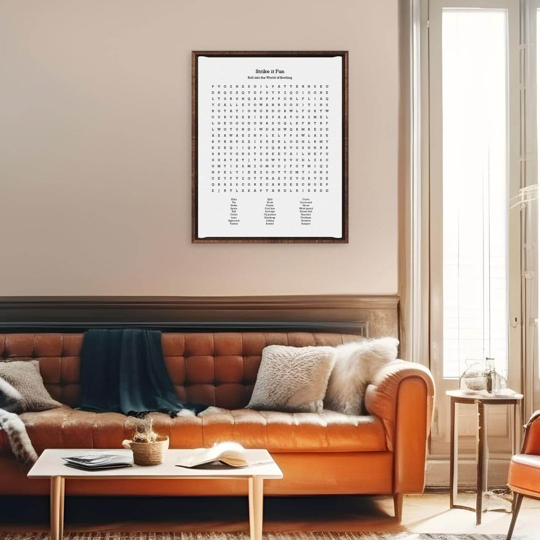 Custom Bowling Word Search Art Print, Styled#color-finish_espresso-floater-frame