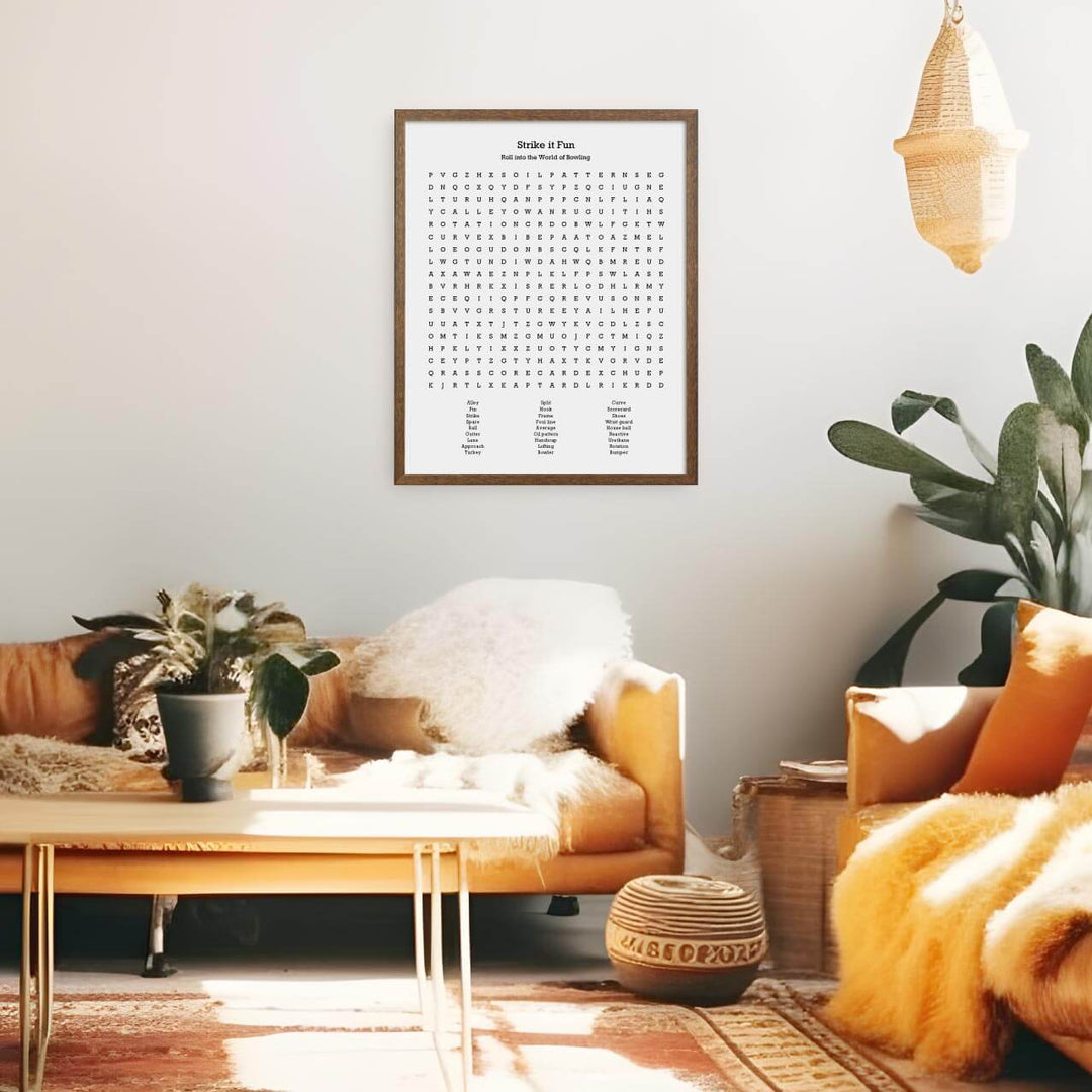 Custom Bowling Word Search Art Print, Styled#color-finish_walnut-thin-frame