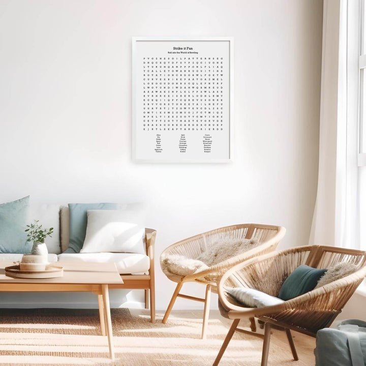 Custom Bowling Word Search Art Print, Styled#color-finish_white-thin-frame