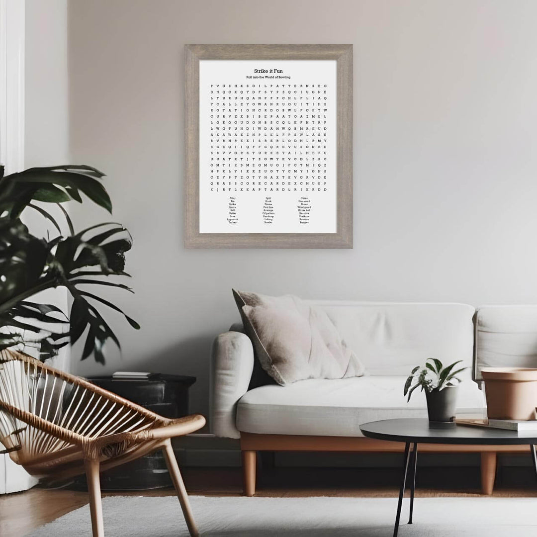 Custom Bowling Word Search Art Print, Styled#color-finish_gray-wide-frame