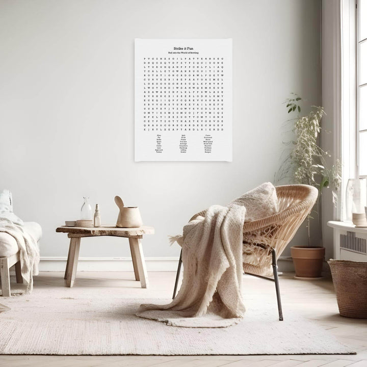 Custom Bowling Word Search Art Print, Styled#color-finish_wrapped-canvas