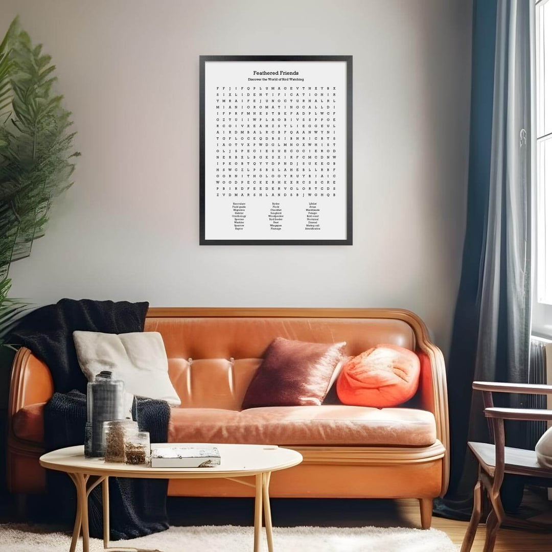 Custom Birding Word Search Art Print, Styled#color-finish_black-thin-frame