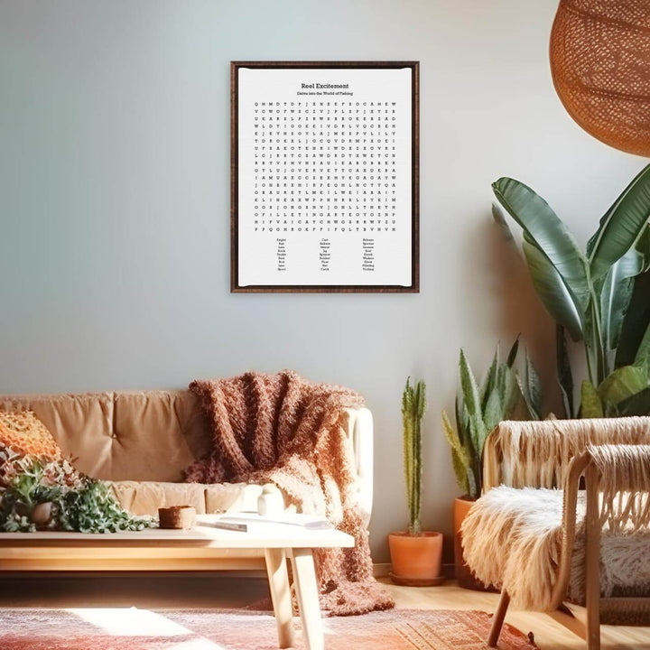 Custom Fishing Word Search Art Print, Styled#color-finish_espresso-floater-frame