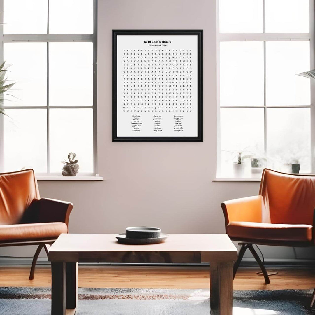 Custom RV Travel Word Search Art Print, Styled#color-finish_black-beveled-frame