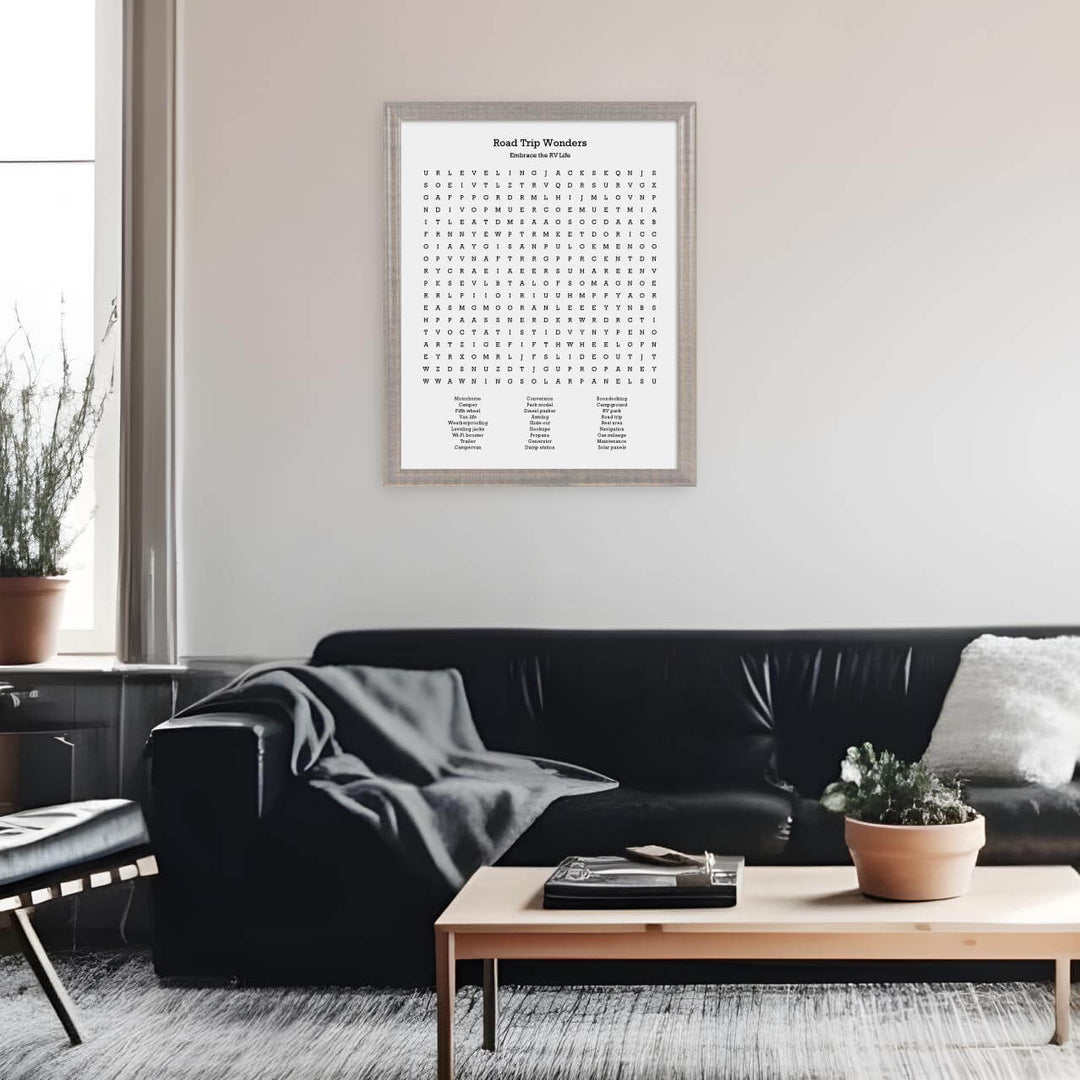 Custom RV Travel Word Search Art Print, Styled#color-finish_gray-beveled-frame