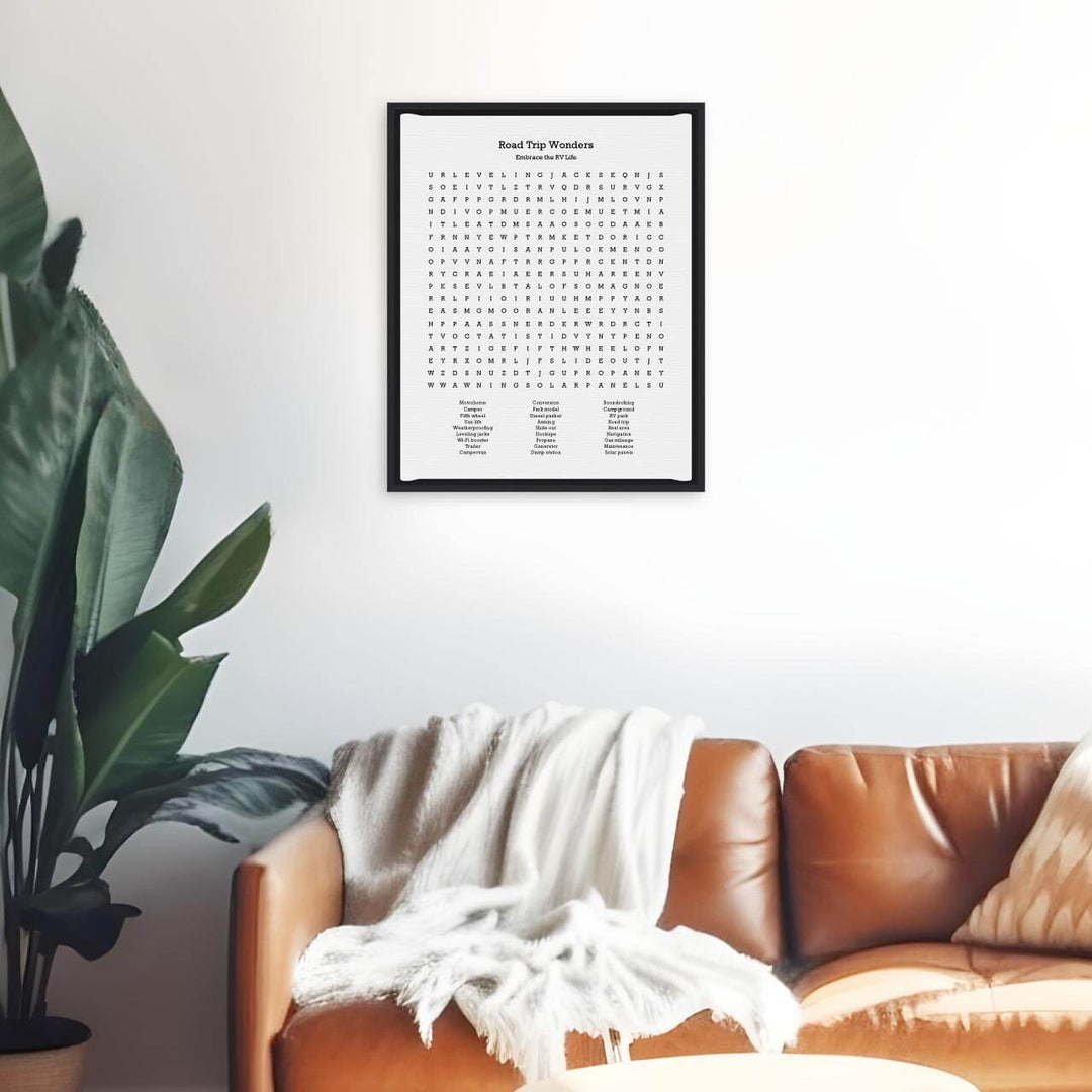 Custom RV Travel Word Search Art Print, Styled#color-finish_black-floater-frame