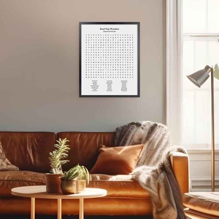 Custom RV Travel Word Search Art Print, Styled#color-finish_black-thin-frame