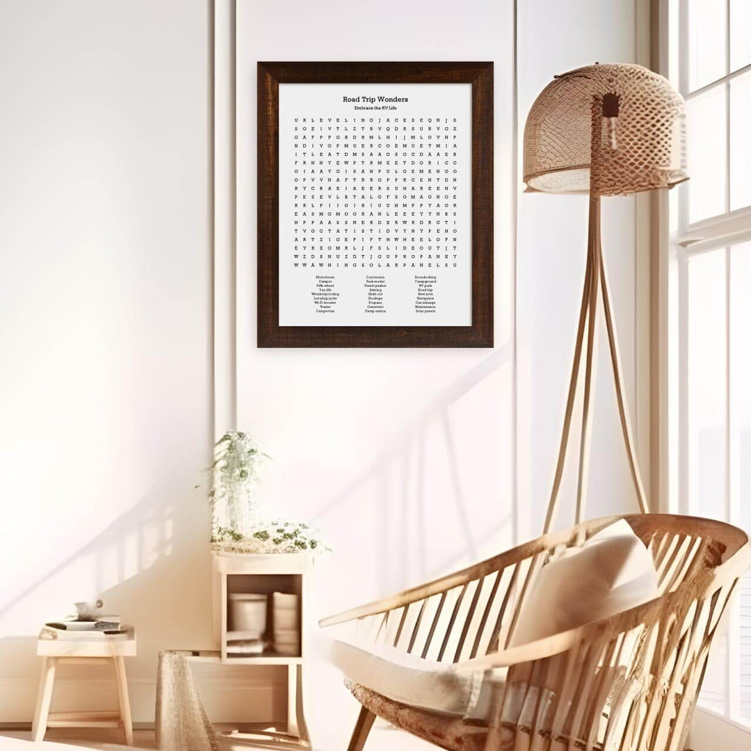 Custom RV Travel Word Search Art Print, Styled#color-finish_espresso-wide-frame