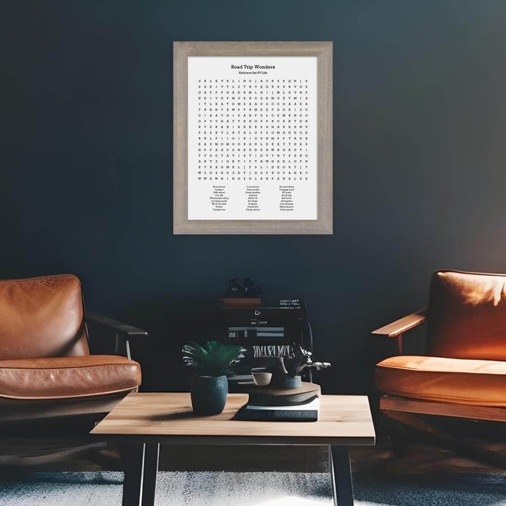 Custom RV Travel Word Search Art Print, Styled#color-finish_gray-wide-frame