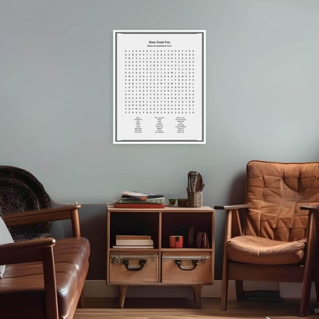 Custom Basketball Word Search Art Print, Styled#color-finish_white-floater-frame