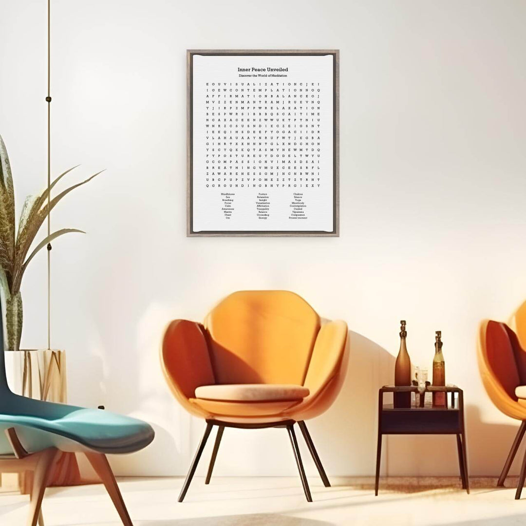 Custom Meditation Word Search Art Print, Styled#color-finish_gray-floater-frame