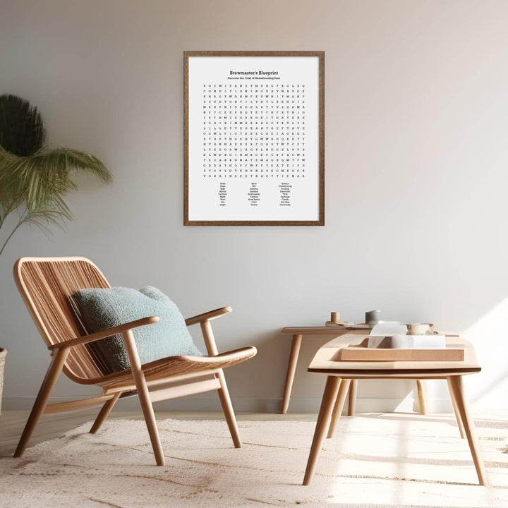 Custom Homebrewing Word Search Art Print, Styled#color-finish_walnut-thin-frame