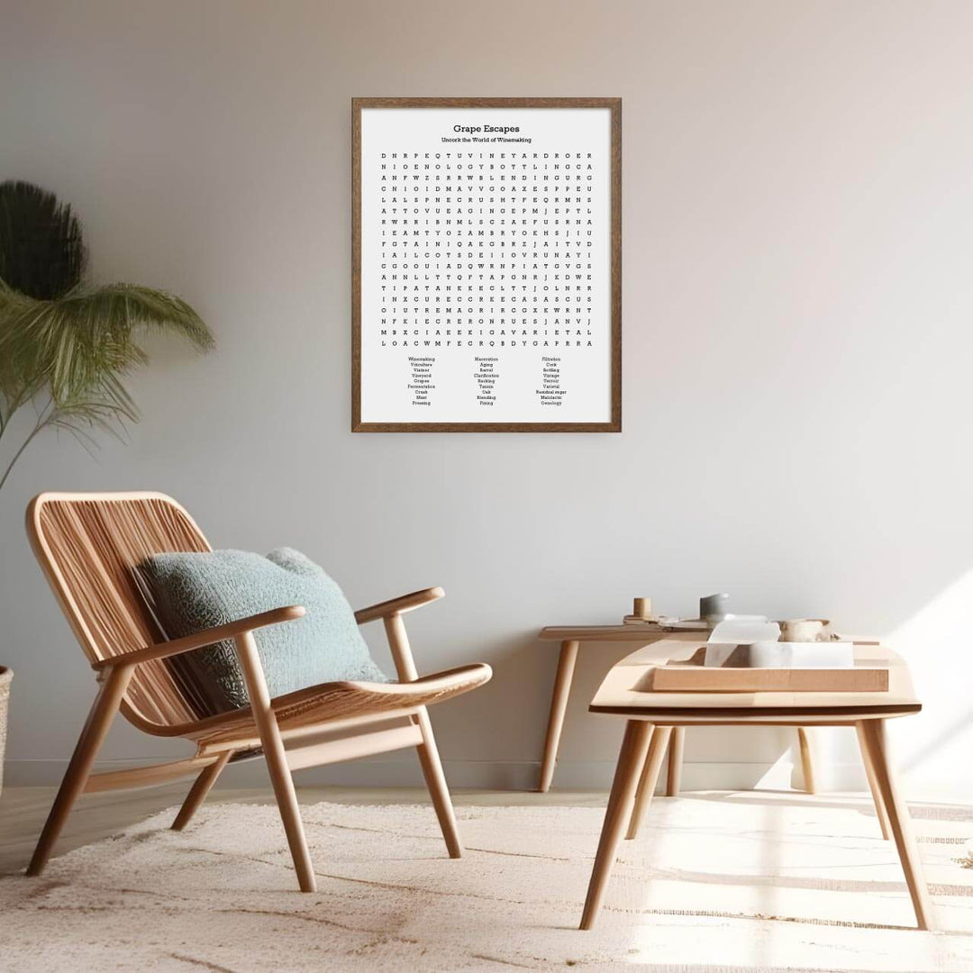 Custom Winemaking Word Search Art Print, Styled#color-finish_walnut-thin-frame