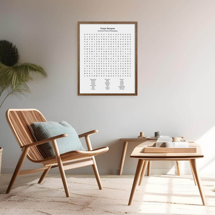 Custom Winemaking Word Search Art Print, Styled#color-finish_walnut-thin-frame
