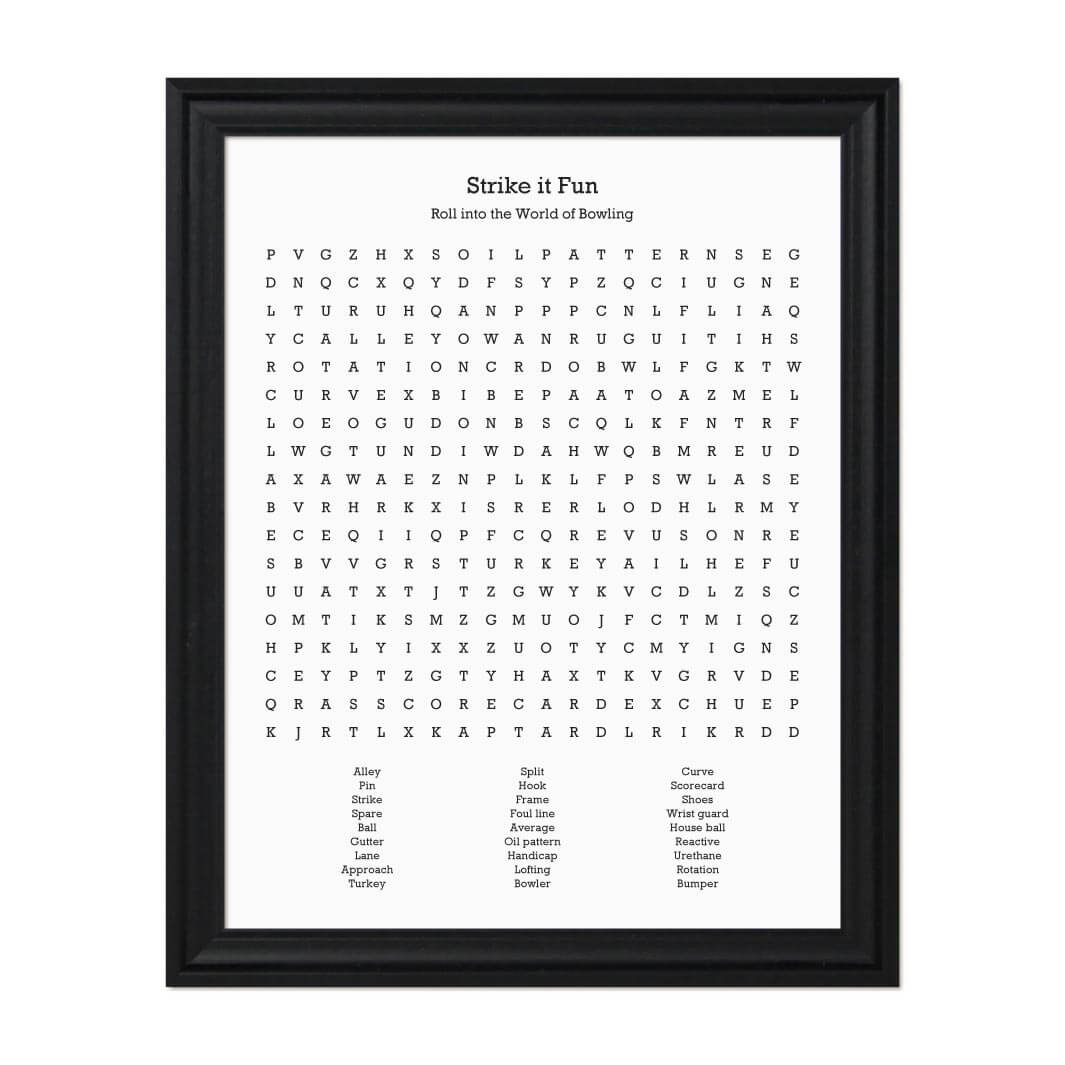Custom Bowling Word Search Art Print#color-finish_black-beveled-frame