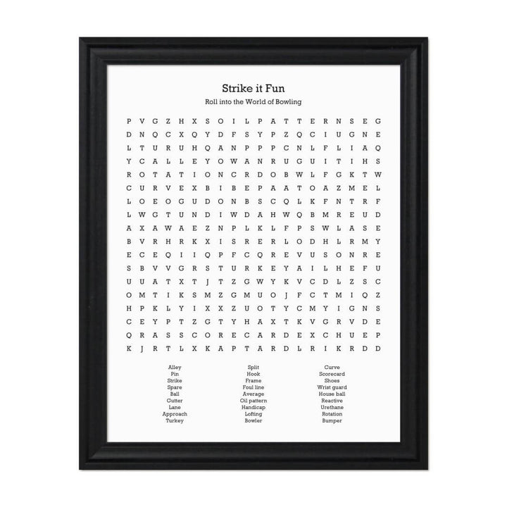 Custom Bowling Word Search Art Print#color-finish_black-beveled-frame