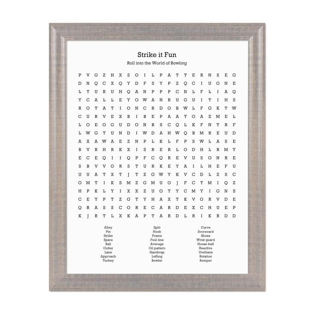 Custom Bowling Word Search Art Print#color-finish_gray-beveled-frame