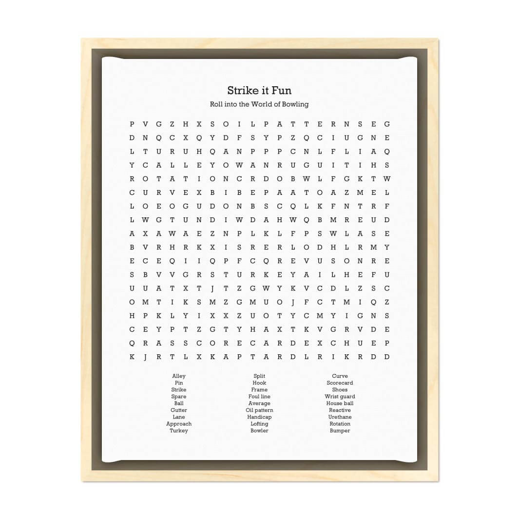 Custom Bowling Word Search Art Print#color-finish_light-wood-floater-frame