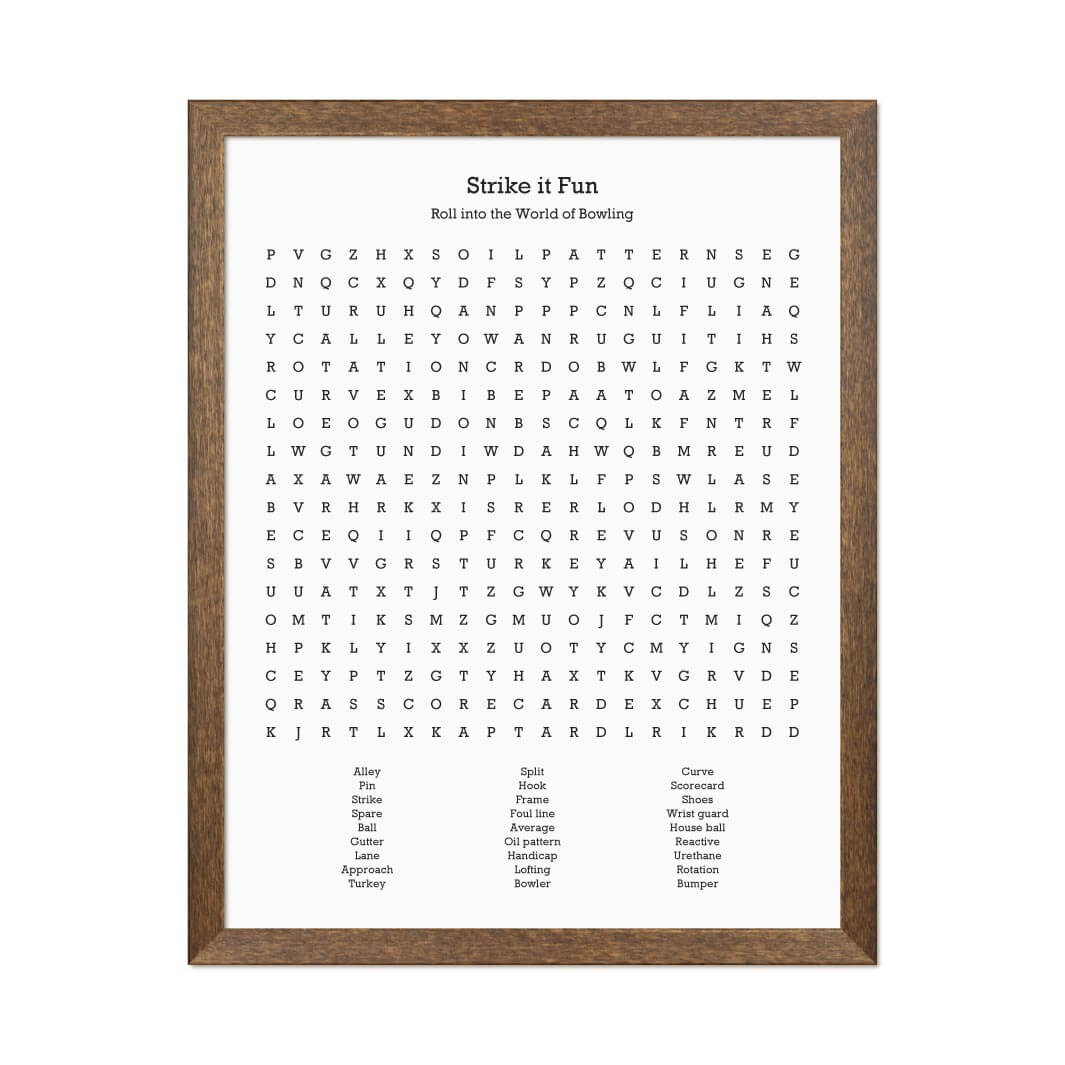 Custom Bowling Word Search Art Print#color-finish_walnut-thin-frame